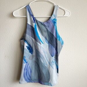 Athleta blue silver geometric racerback yoga tank top small